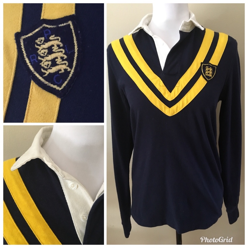 RALPH LAUREN Navy Blue Rugby Shirt with Crest